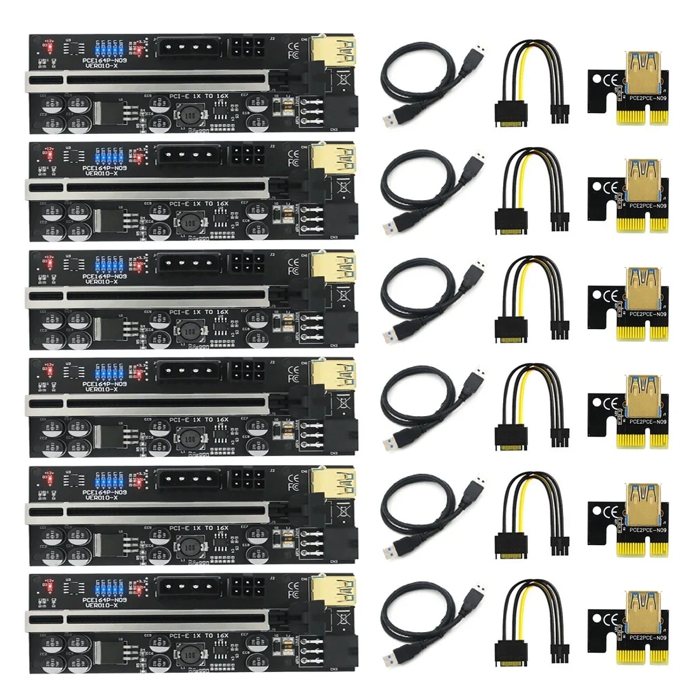 Top 6PCS PCIE Riser 010 VER010-X 4/6Pin Power USB 3.0 Cable Cabo Riser PCI Express X16 Riser For Video Card For Bitcoin Miner