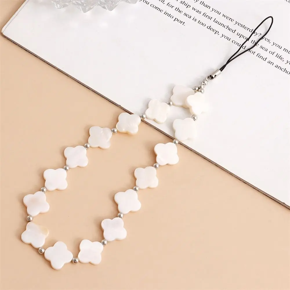 Pentagon Mobile Phone Chain Anti-lost Beaded Shell Phone Lanyard White Phone Charm Phone Wrist Strap Hanging Ornaments