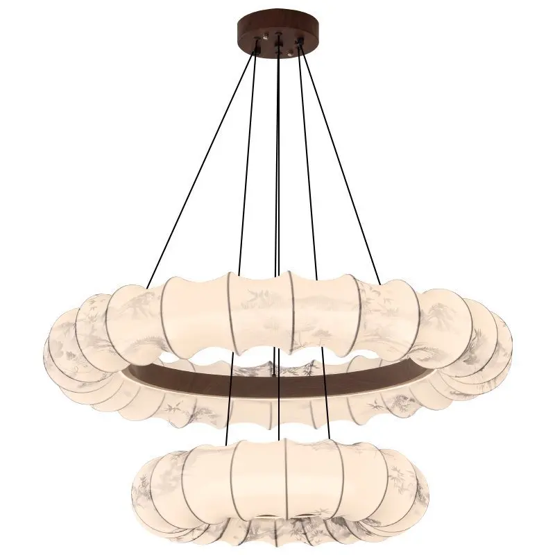 

Fabric living room chandelier hall main light new Chinese style zen eye protection ring bedroom dining light