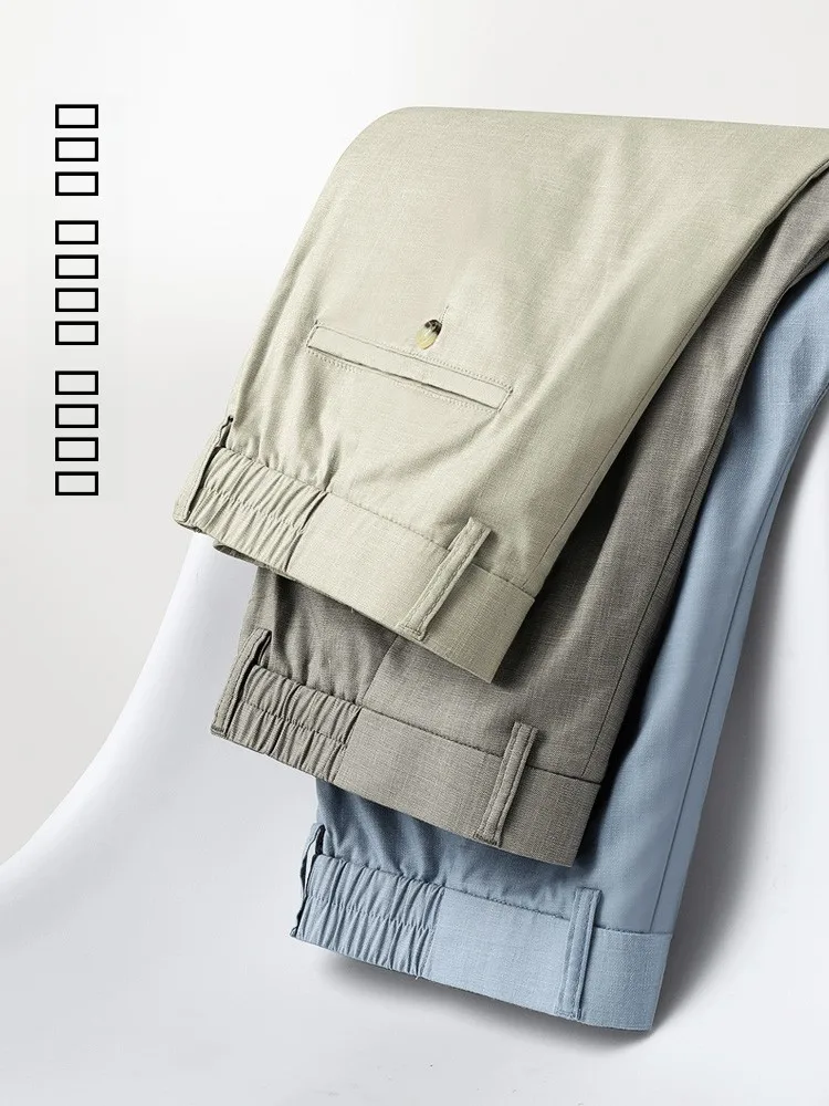 

Европейские летние новые льняные мужские брюки-чинос из девяти частей, облегающие, дышащие, из ледяного шелка, с охлаждающим эффектом, повседневные, с зауженным низом.