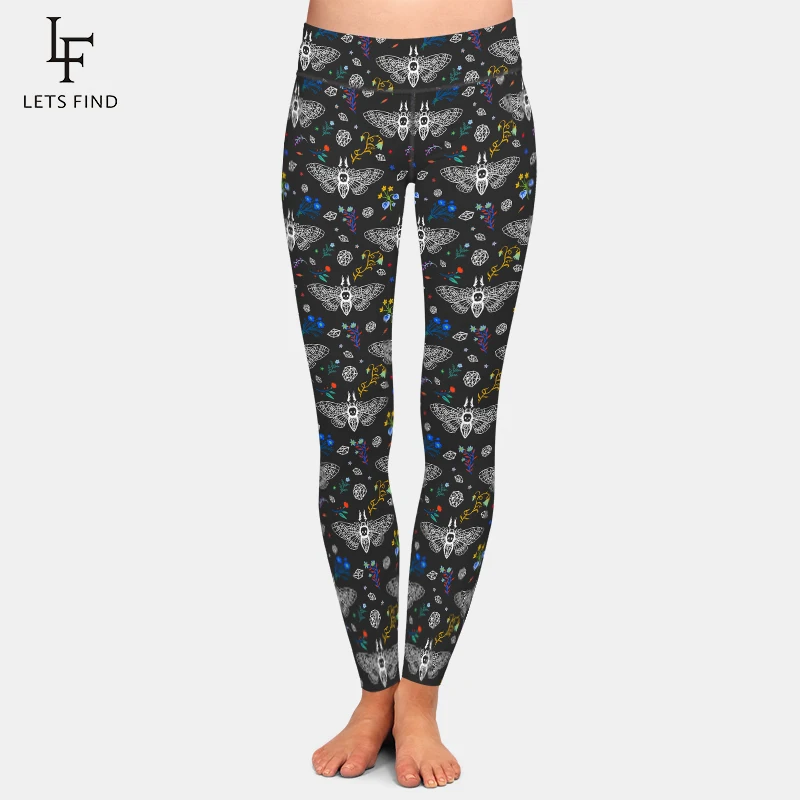 

LETSFIND Super Soft Milk Silk Print Butterfly Design Womens Leggings Fashion High Waist Slim Fitness Leggings