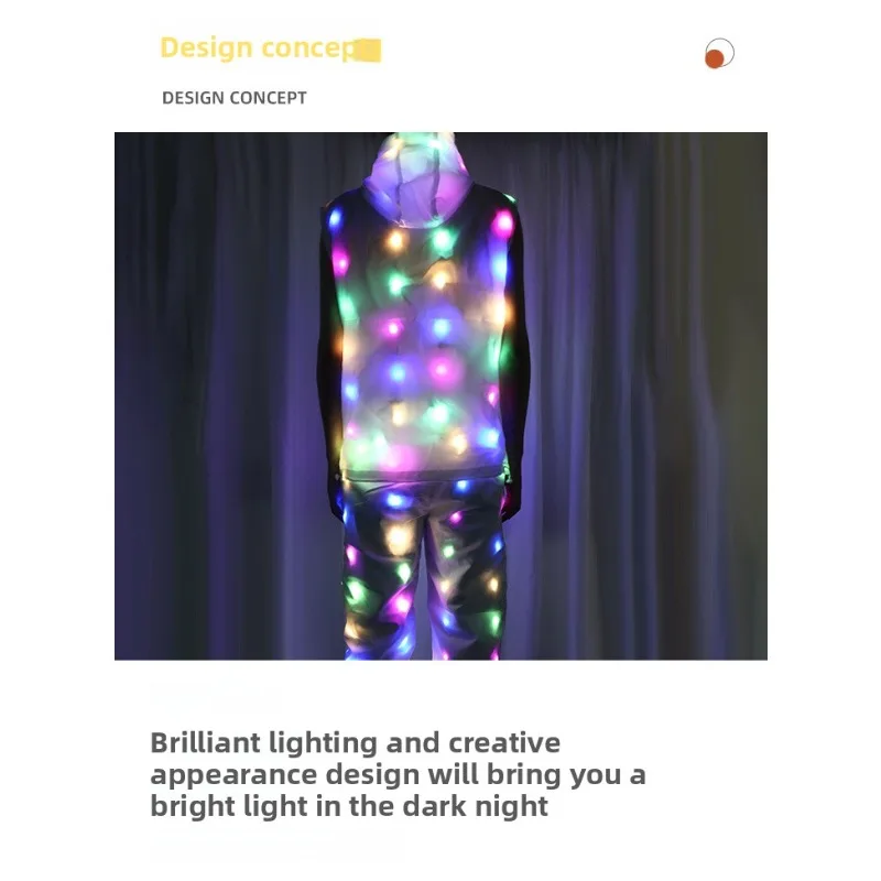 سترة بغطاء للرأس مضيئة LED، زي متوهج، ملابس حفلات الهالوين الليلية، أداء النادي الليلي، ملابس متوهجة، ملابس الرقص في المهرجانات