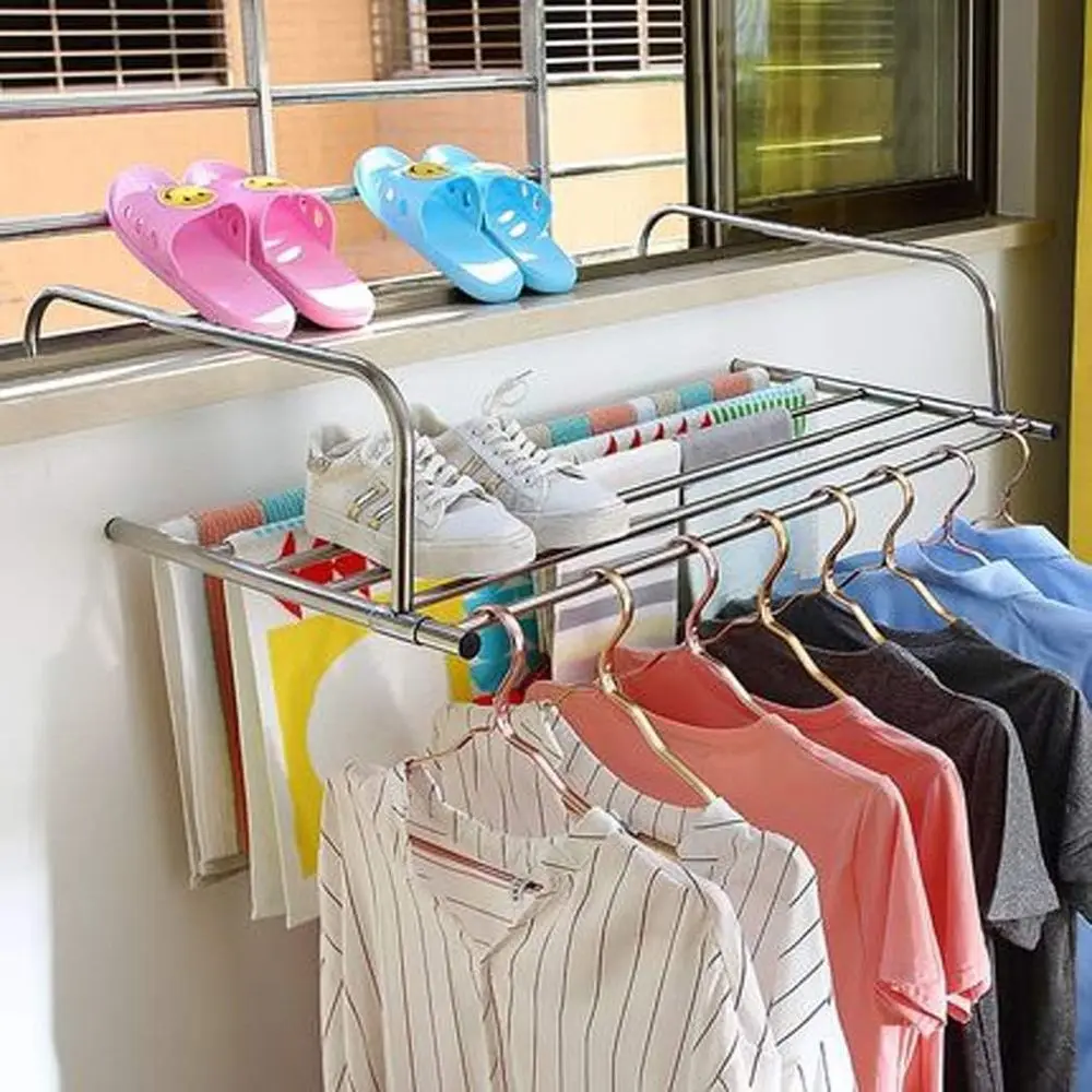 

Space-Saving Stainless Steel Clothes Drying Rack for Balcony or Railing, Over-the-Door or Portable Use, Suitable for Gaps up to