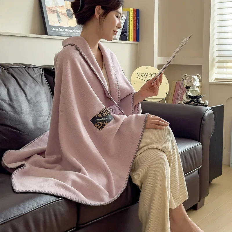 

2025 solid color imitation camel wool shawl blanket office nap blanket coral milk fleece sofa blanket autumn and winter