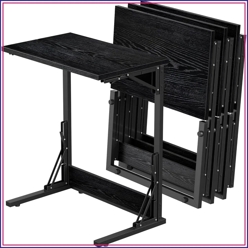 

24" TV Tray Table Set of 4, Folding C Shaped End Table, Small Sofa Side Laptop Desk for Living Room Bedroom