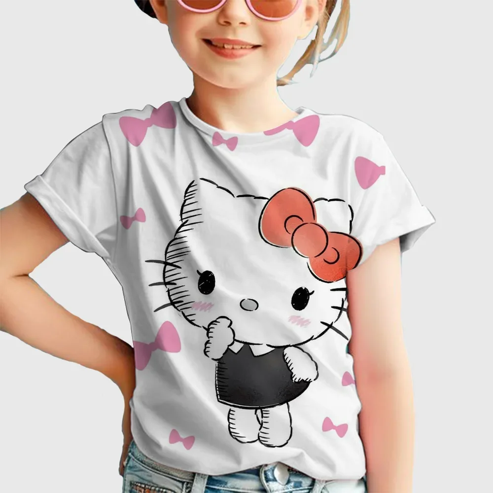 

Children's Clothing Hello Kitty and Friend Printed Cute Cartoon Short Sleeve Kids' Tops Animal Boys Summer Round Collar Tops