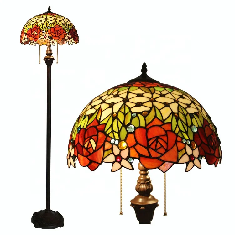 

16-Inch Multicolored Stained Glass Shade LED Floor Lamp E26/E27 Adjustable Height Waterproof for Bedroom Decoration