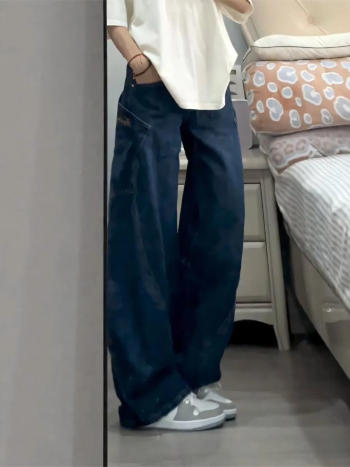 Calças Jeans de Perna Reta das em Azul Profundo para Homens e Mulheres, Tendência de Primavera e Outono, Calças Slimming ...