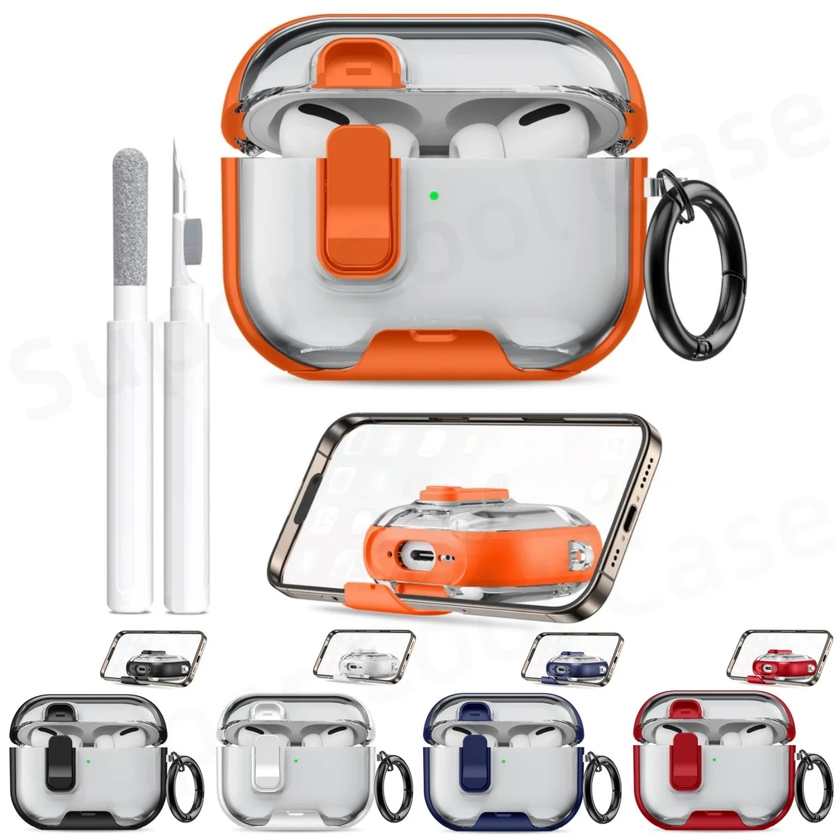 2025 para airpods pro 3 caso com suporte de telefone & kit mais limpo capa protetora para airpods pro 3 com chaveiro para airpods pro 3 caso