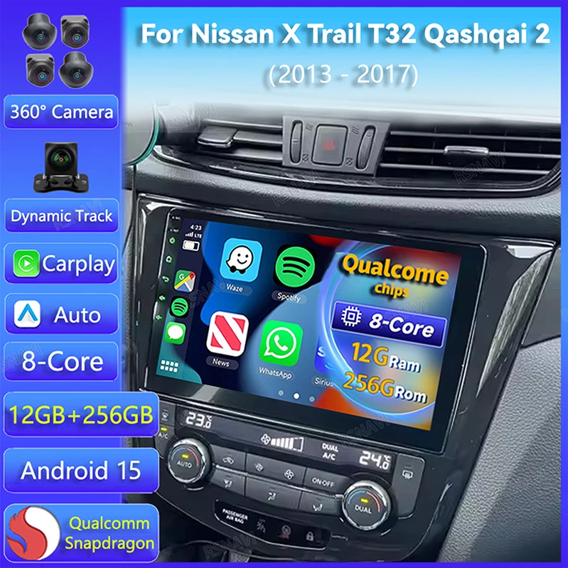 

Android 16 Carplay Auto For Nissan X-TRAIL X Trail T32 Qashqai 2 J11 2013 - 2017 Car Radio DSP Multimedia Stereo Player Video BT