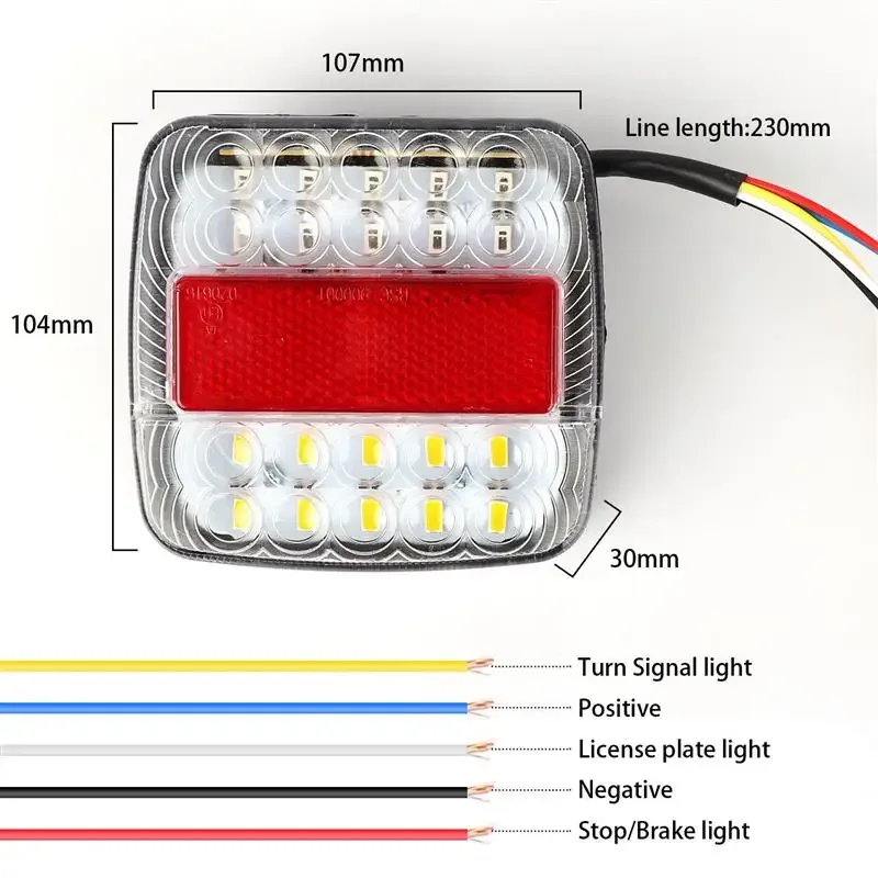 For Car Truck ATV 2Pcs 12V Trailer Tail Light LED Turn Signal Indicator Waterproof Rear Brake Light Number License Plate Light