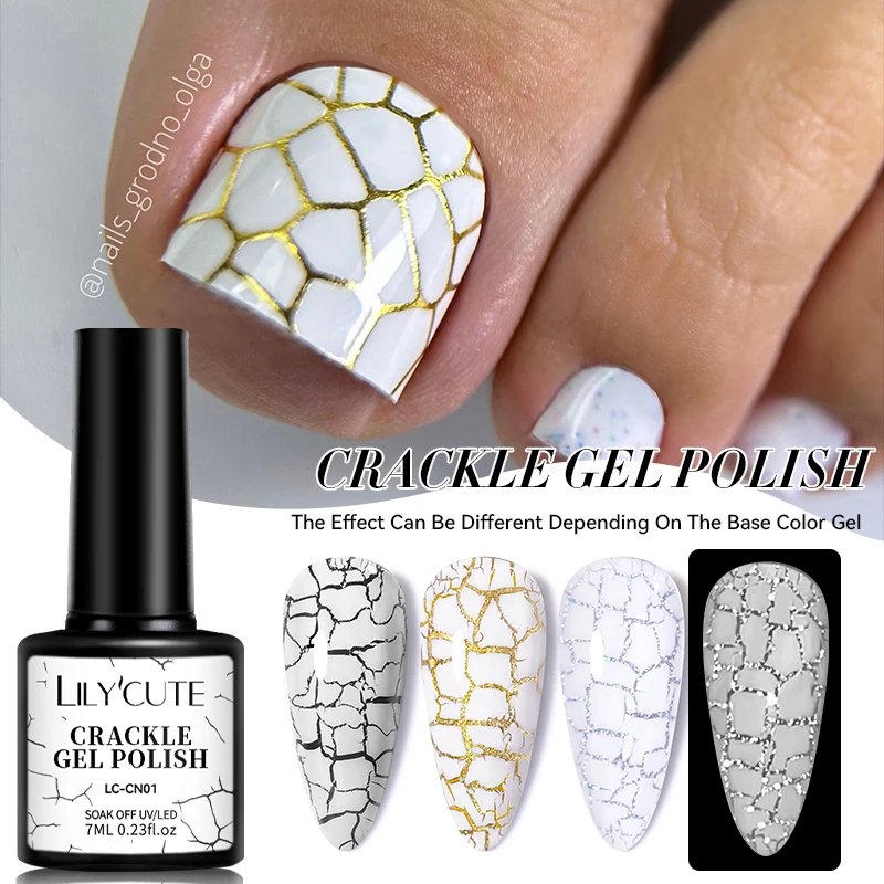 LILYCUTE 7ml Crackle Gel Nail Polish Cracking Nail Gel Quick Dry Nail Art Varnishes Hybrid Semi Permanent Soak Off Base Top Coat