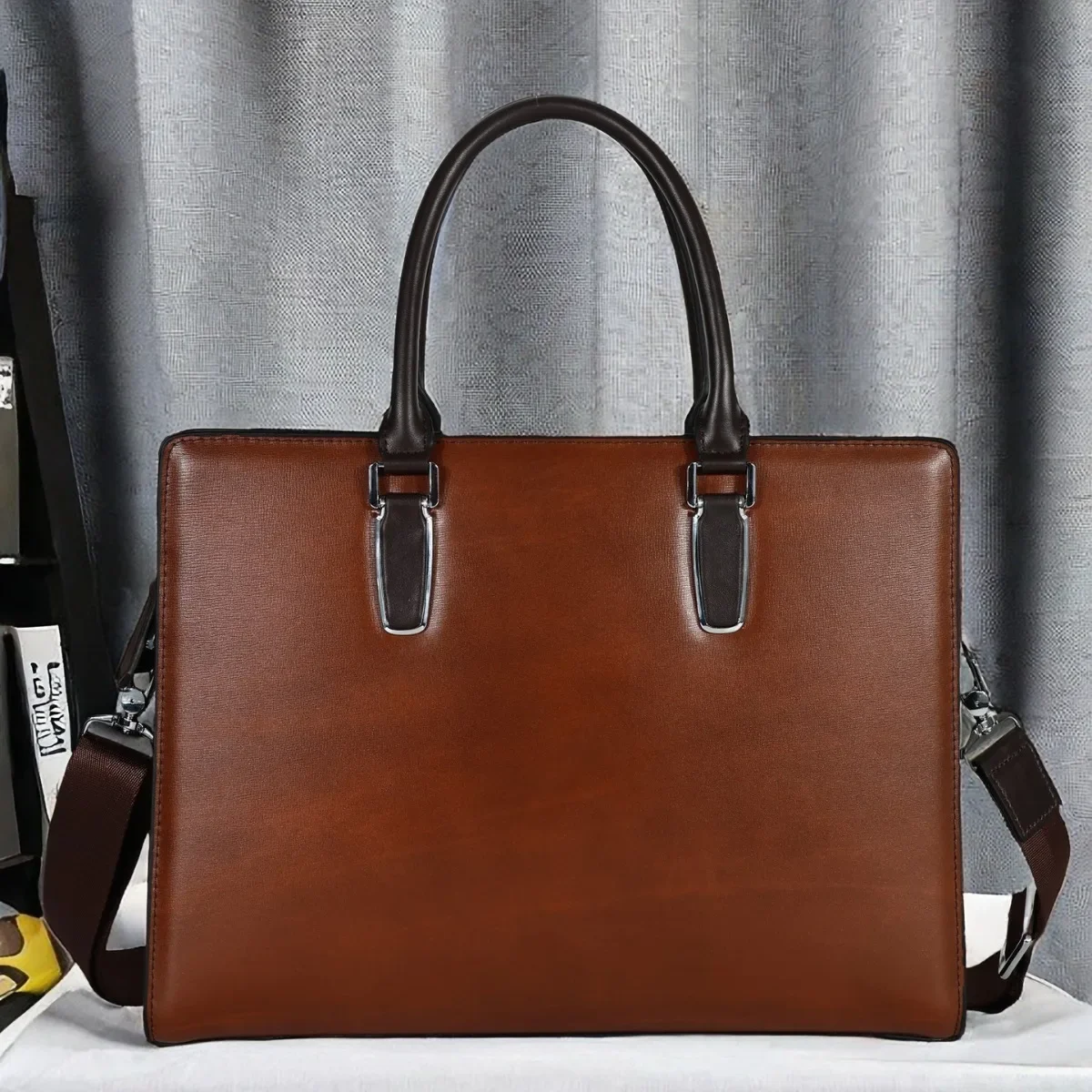 Business High-end Leather Men Briefcase for Shoulder Bag Man 14inch\