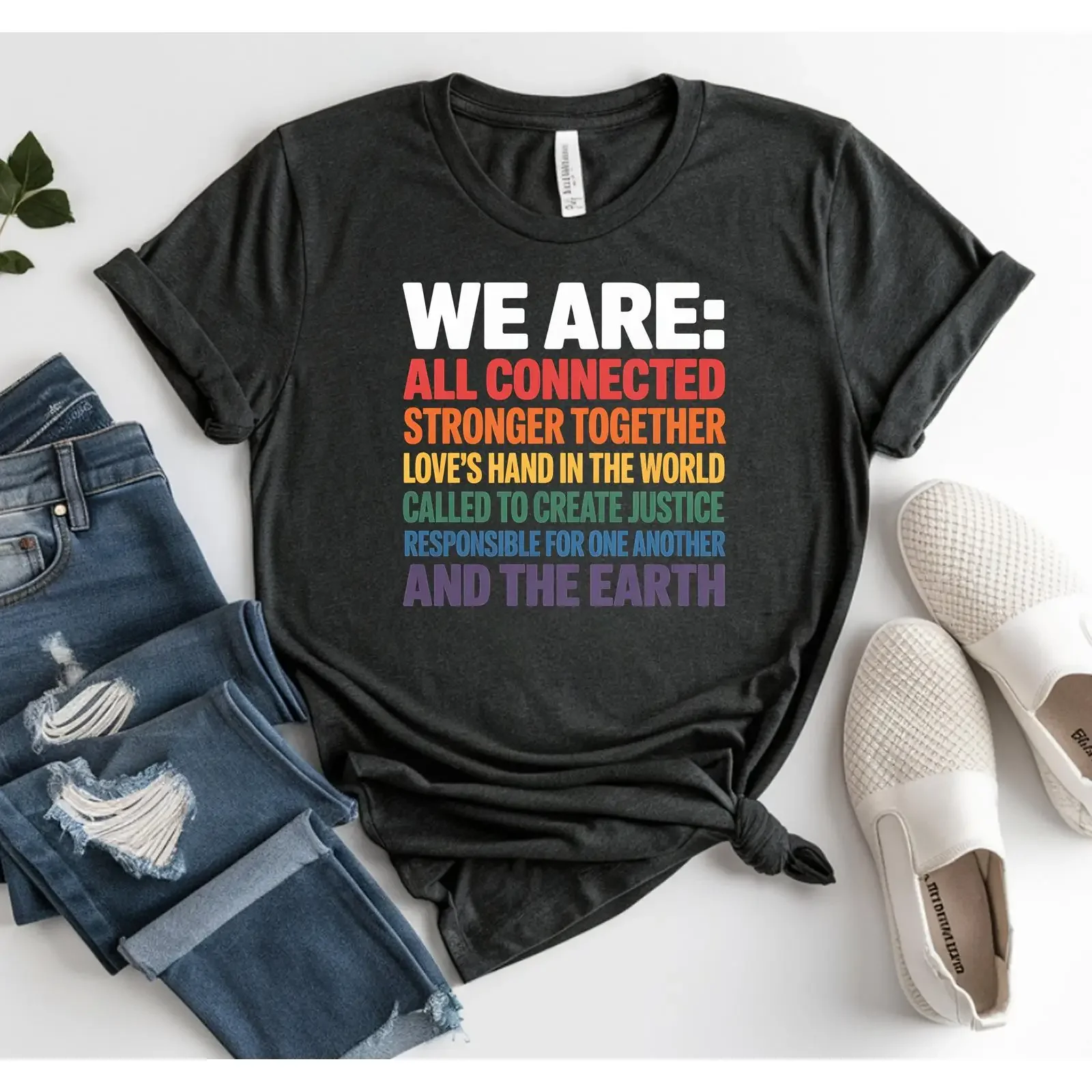 T-shirt We Are All Connected, Unity Rainbow Social Justice Stronger Together, vintage, décontracté, streetwear graphique délavé