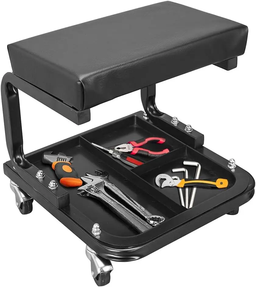 

GTYPRO Steel Rolling Creeper Garage Shop Seat Padded Mechanic Stool With Tool Tray For Car Mechanics