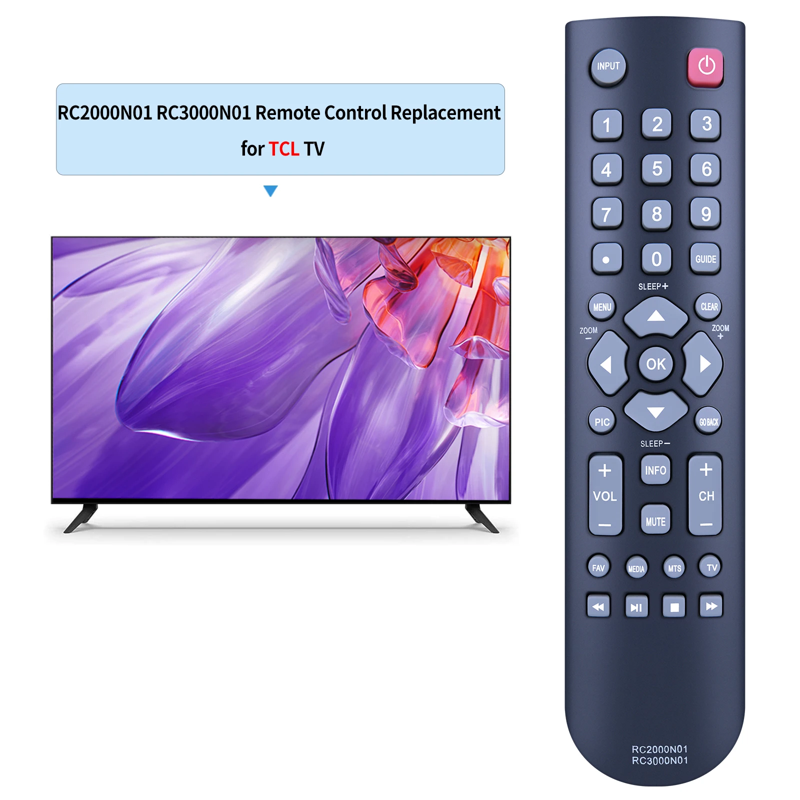 Controle remoto para TV LCD TCL, RC2000N01, RC3000N01, 28D2700, 32B2800, 32D2700, 32S360, 32S3600, 39S3600, 40FD2700, 48FD2700