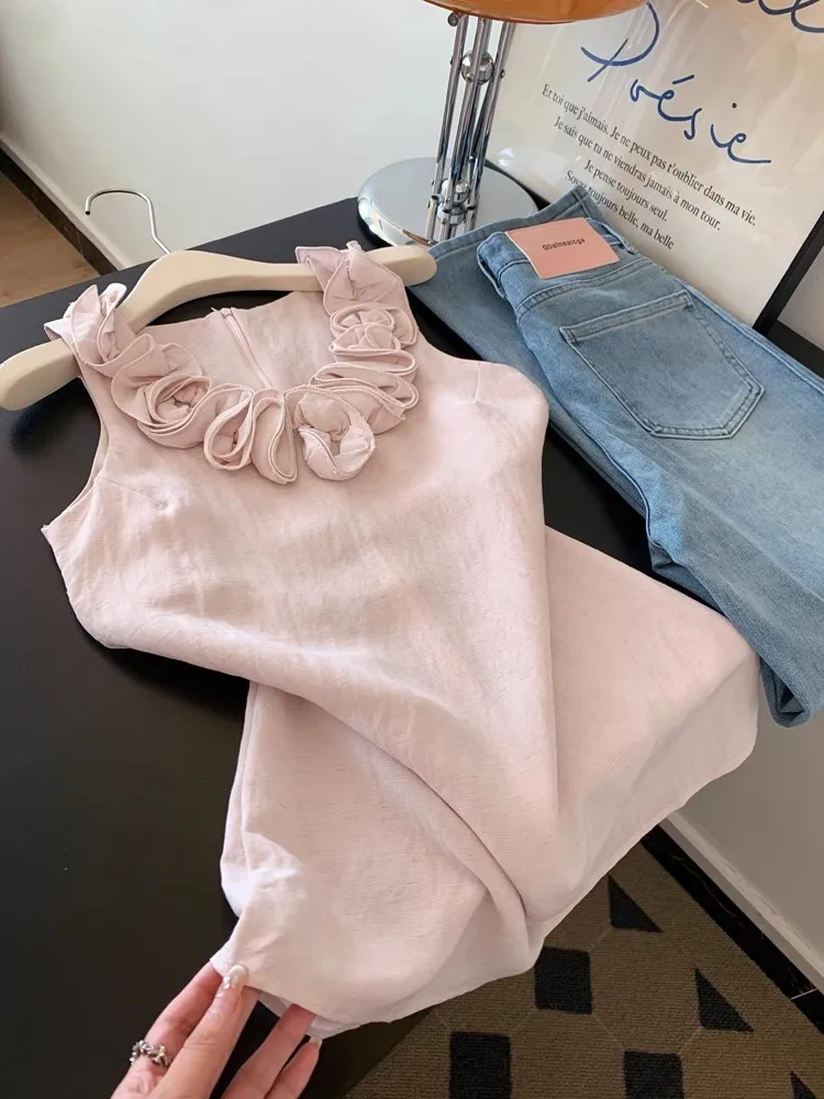 Rosa Spitzenbesatz V-Ne Loose Svel Weste Top Damen Sommer Faionable Age-Defng Ele Sle Lässige bequeme Bluse