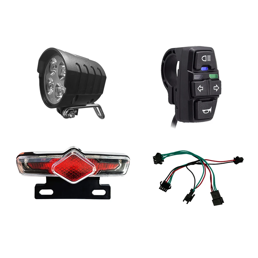 Electric Bike Front Light Rear Light DK336 Switch Cable Bicycle  LED Light Set 36V-60V 4 Pins IPX4 E-bike Light Switch Light Set