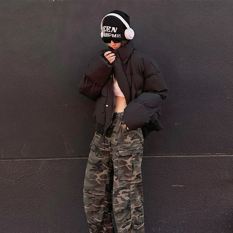 الاتجاه الأمريكي سترات قصيرة النساء Y2K الهيب هوب الوقوف طوق أسفل سترة قطن شتاء جديد المتخصصة تصميم رشاقته مبطن ملابس خارجية #6