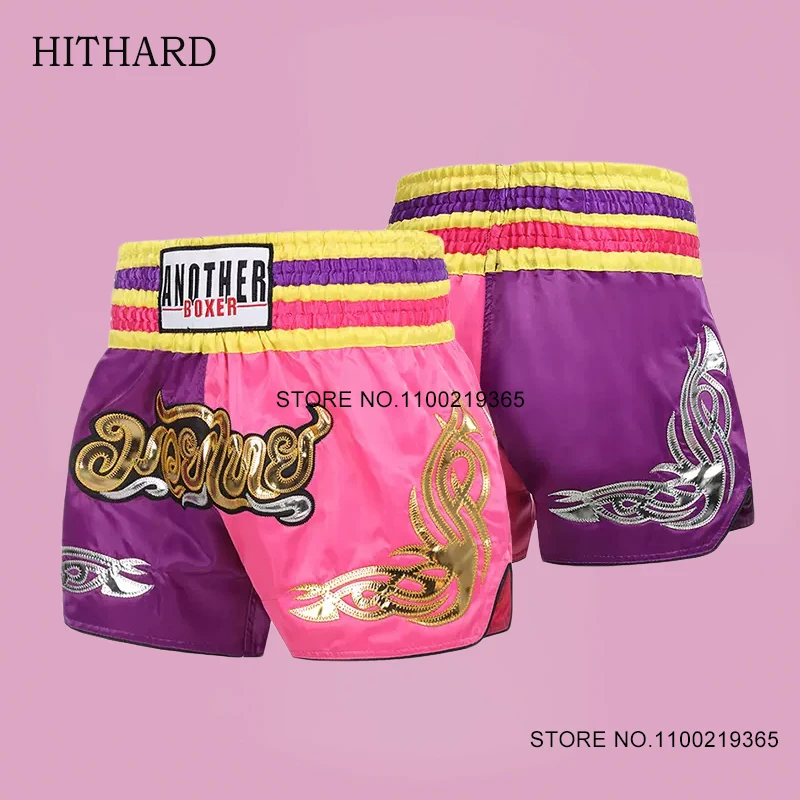 Shorts Muay Thai Boxing Shorts Men Women Child Embroidery Satin Gym MMA Martial Arts Clothing Retro Fighting Kickboxing Pants