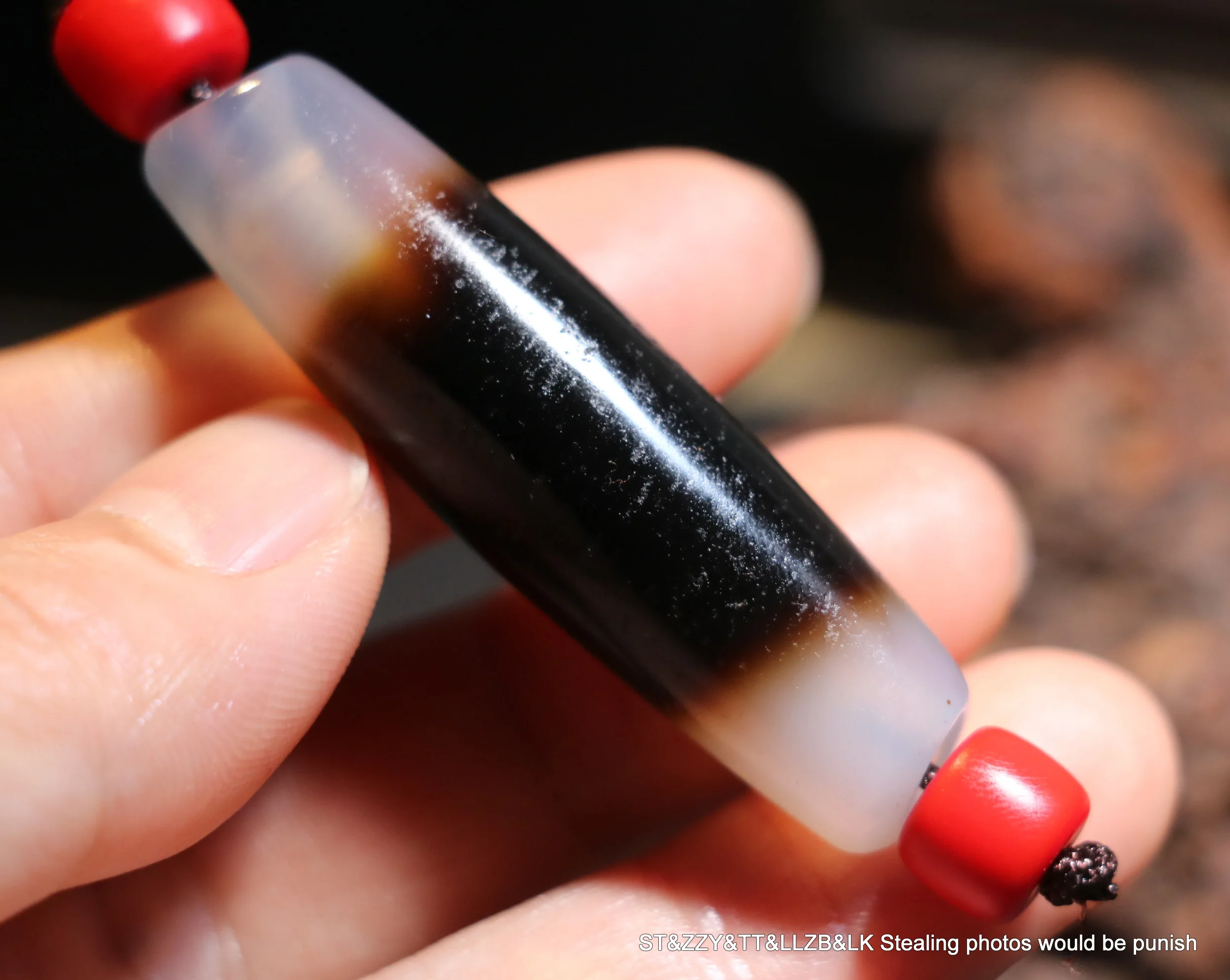 

Energy Tibetan Top Old Agate 1 Wide Line Healer Medicine dZi Bead Amulet Pendant LKbrother Talisman