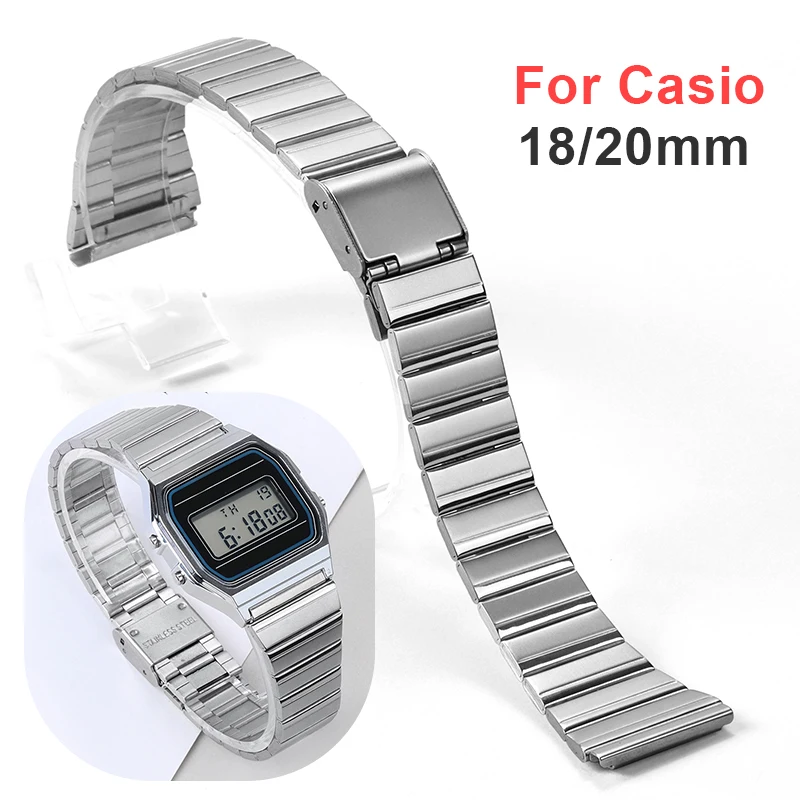 18mm 20mm Stainless Steel Watch Bands for Casio F-91W/A158/A159/A168/A169/B650 Ultra-thin Watchband Metal Bracelets Vintage Band