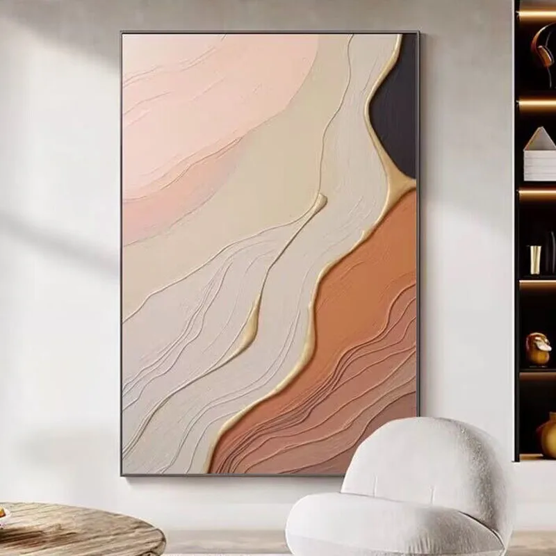 Nordic Modern Abstract Thick Oil Orange Splicing Handmade On Canvas Home DeNordic Modern Abstract Green and White Leaf Handmade