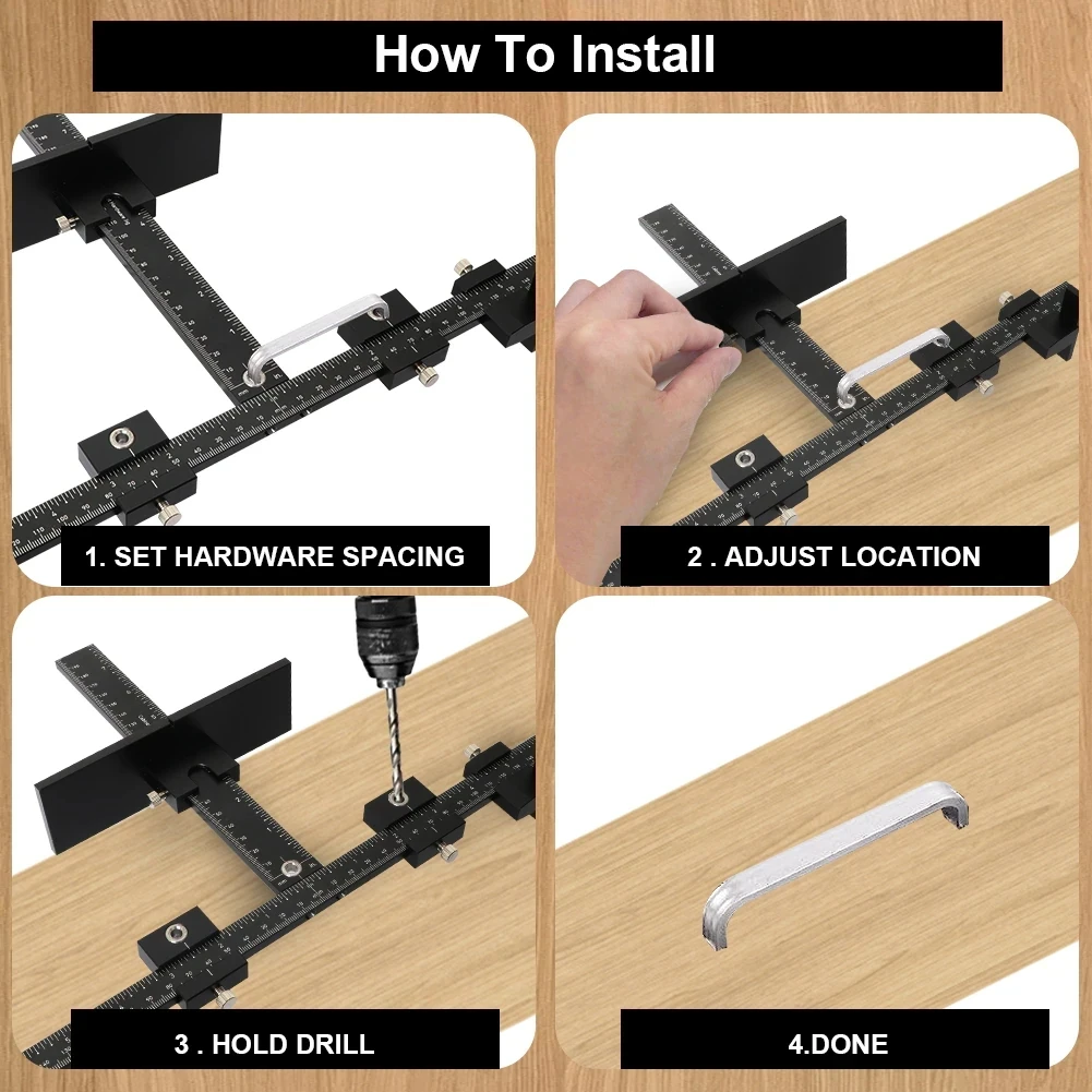 Cabinet Hardware Jig Adjustable Drill Guide for Installation Door and Drawer Front Handles and Knobs Punch Locator Jig Tools