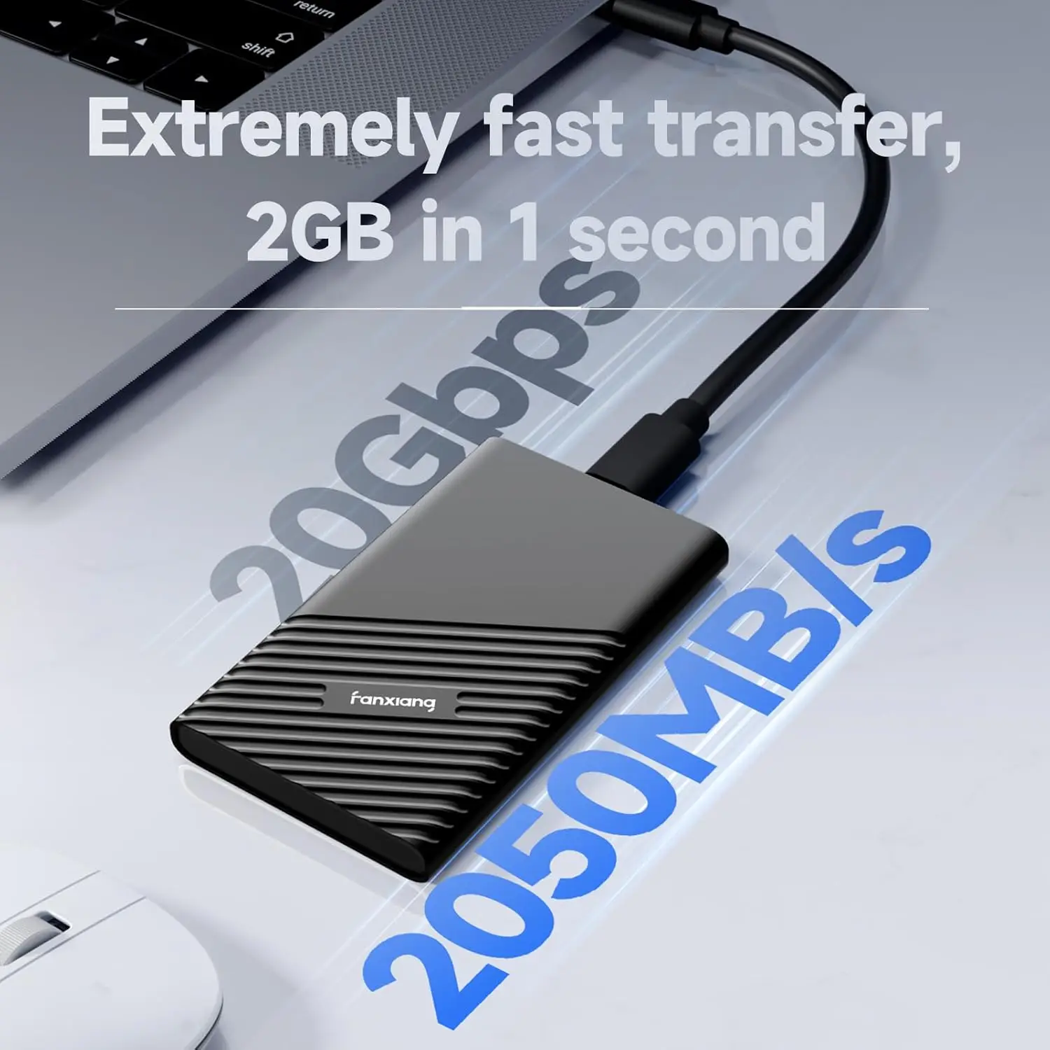 1TB Portable External SSD USB-C 2000MB/s High-Speed for iPhone 15, Laptop, PC & Gaming Console