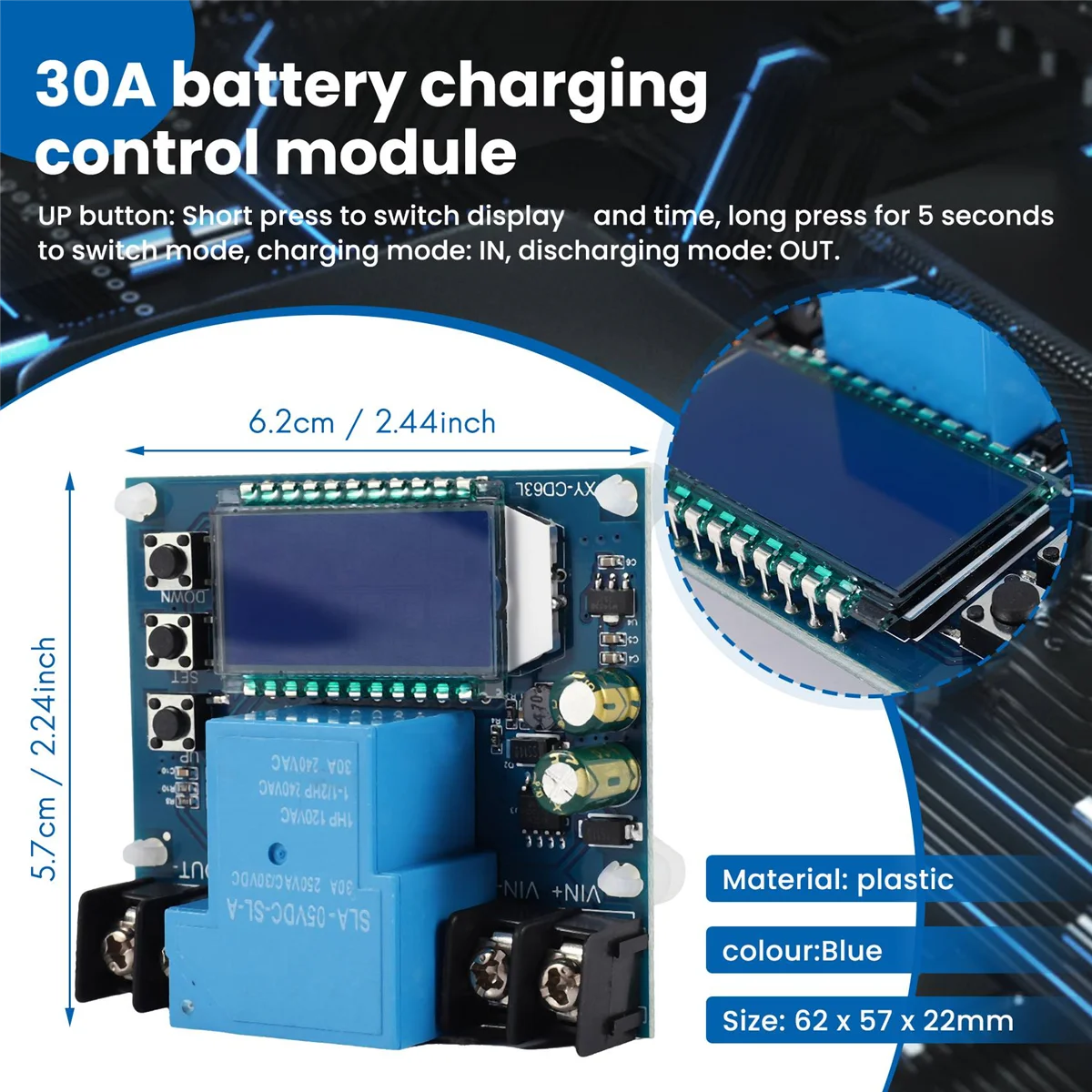 DC6-60V 30A Storage Battery Charging Control Module Protection Board Charger Time Switch LCD Display XY-CD63L-AB01