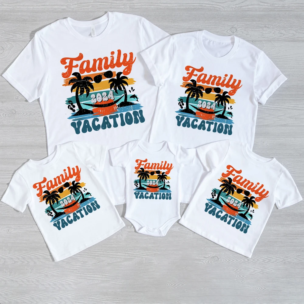 

Family Vacation 2024 Matching Clothers Adult Kids T-shirt Tops Baby Romper Travel Faimily Look Outfit Summer Short Sleeve Shirt