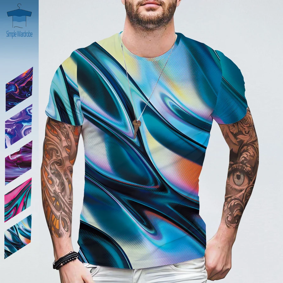 

Fluid Painting Colorful Men Oversized Clothing 3D Print T-shirt Round Neck Short Sleeves Summer Fashion Tops Unisex Casual Tee