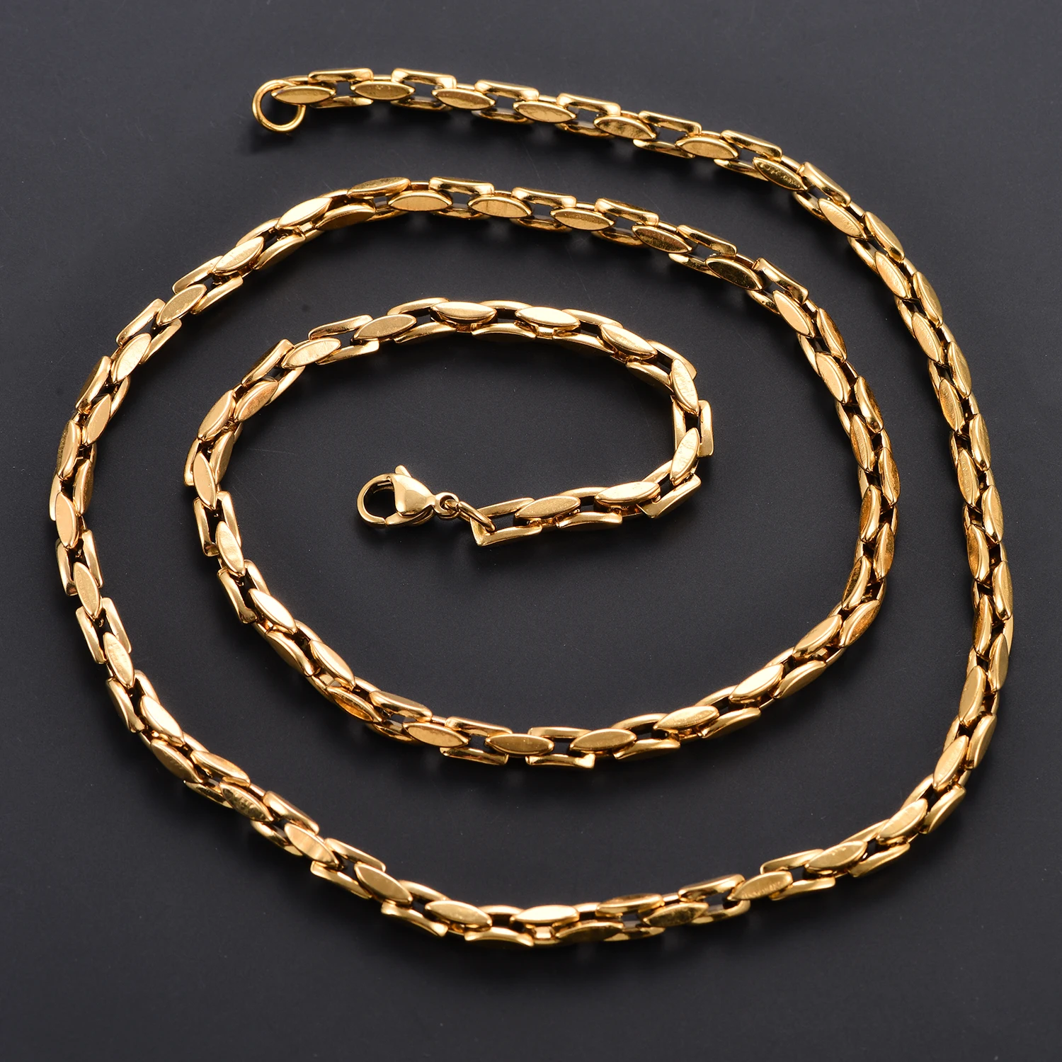 عرض 4.2 مللي متر الفولاذ المقاوم للصدأ العمودي مربع قلادة سلسلة لا تتلاشى أبدًا مقاوم للماء المختنق للرجال النساء مجوهرات الأزياء