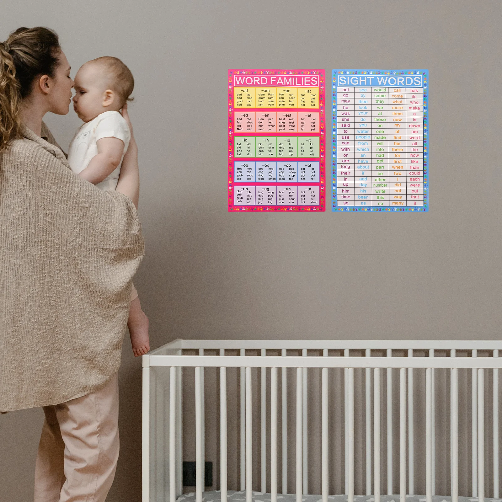 

2 Sheets Educational Visual Posters Preschool English Classroom Decor Interesting Learning Wall Posters Wear-Resistant