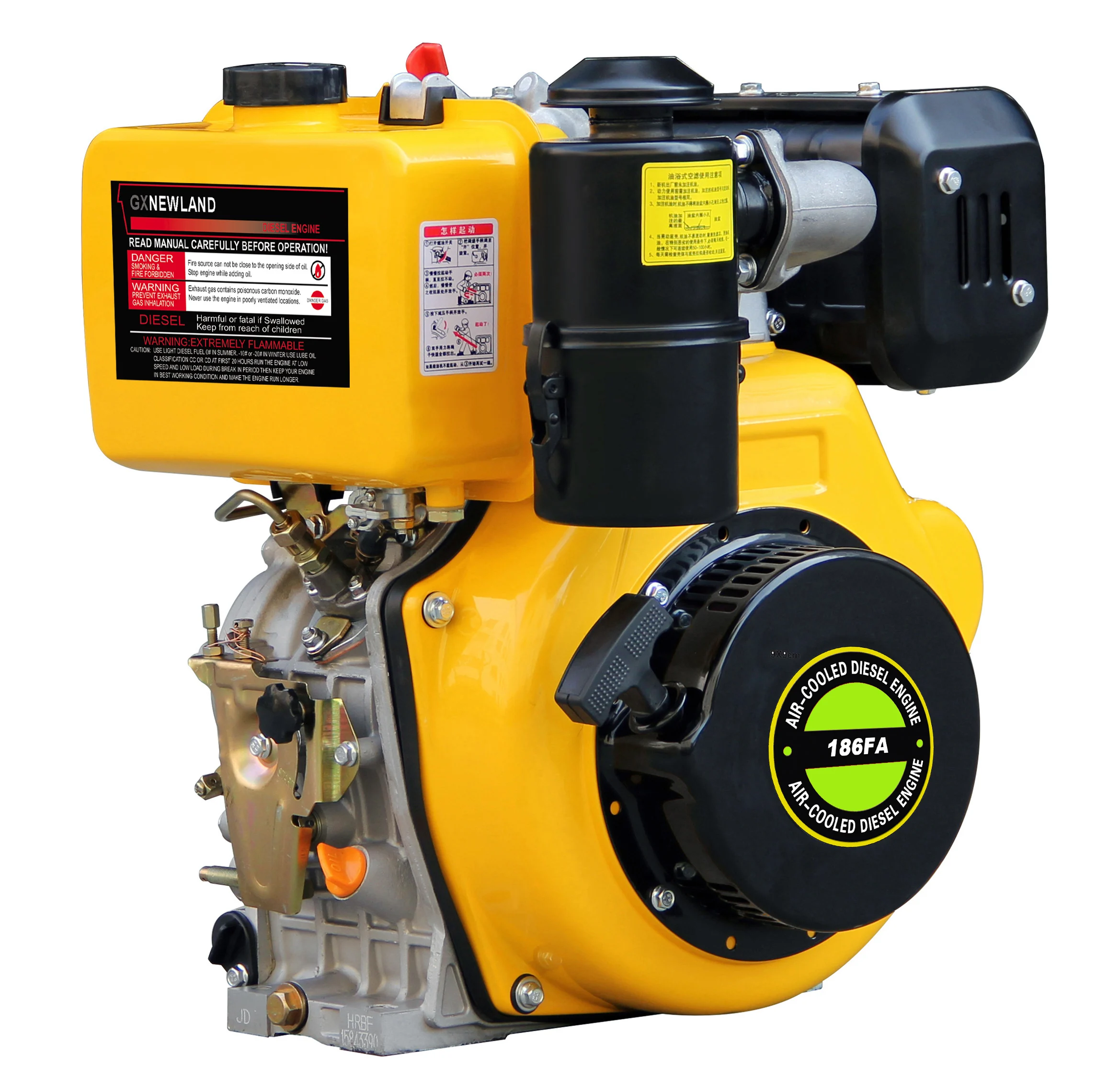 186F Electric Start Air Cooled 4-Stroke Single Cylinder Diesel Engine 7kw For Sale