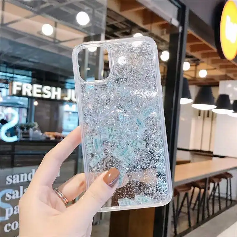 Glitter Liquid Sand Dollar Money Case For iPhone 6 6S 7 8 Plus 3D Dynamic Liquid Phone Cover For iPhone 11 Pro MAX X XR XS 12 13