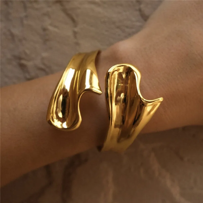 Irregular Gold Silver Color Metal Open Cuff Bracelet for Women Trendy Charms Bangle Bracelet on Hand Accessories Fashion Jewelry