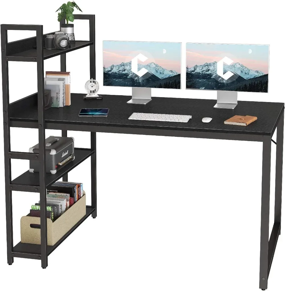 

CubiCubi Computer Desk 55 Inch with Storage Shelves, Reversible Study Writing Table with Bookshelf for Home Office,Modern Simple