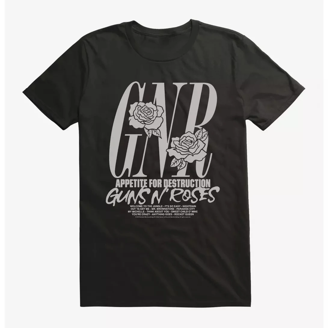 Guns N' Roses Appetite For Destruction Tracklist Band T-Shirt Cotton Graphic Tee Men Women Summer Streetwear