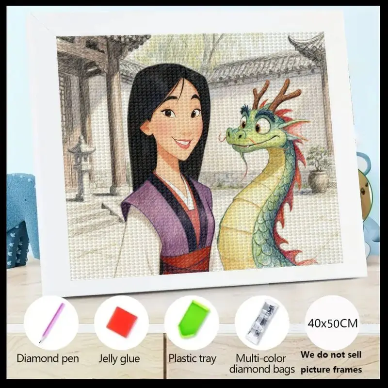 

1 шт. 5D полный дрель алмазный набор для рисования, Дисней Мулан и Мушу, милый мультяшный воин, принцесса-дракон, искусство, сделай сам, сверкающий кристалл Rhi