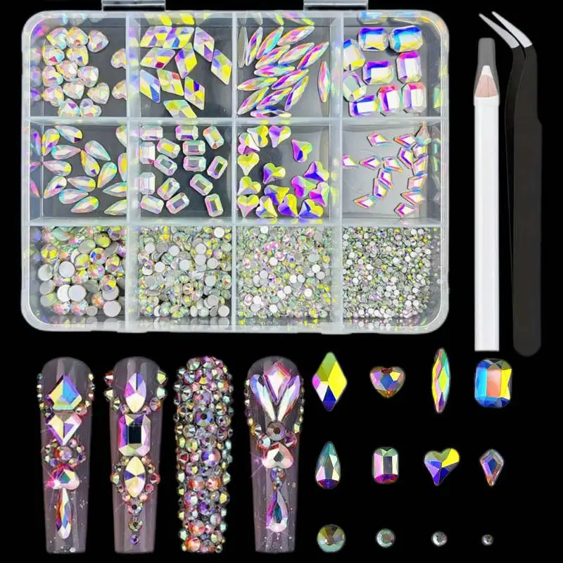 1Box unregelmäßige bunte Mini Nagel Strass Mutiple Stile geometrische Flatback Nail Art Kristall für handgemachte DIY Maniküre