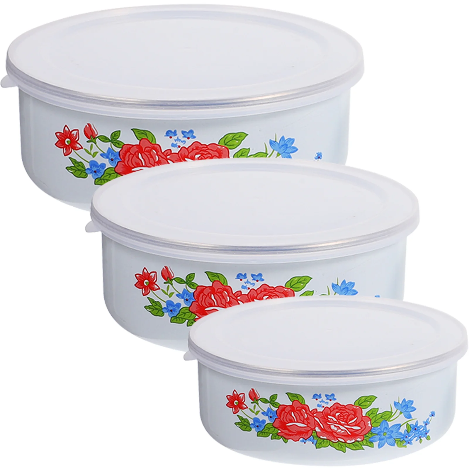 

3 Pcs Fresh-keeping Enamel Bowl Lunchbox Salad Office Fruit Bowls Container Practical Food Noodle Student Serving Storage