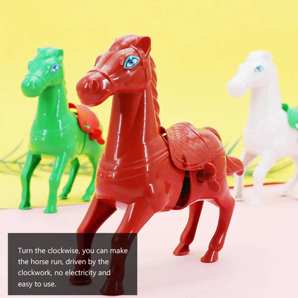 5Pcs Wind-Up Small Jumping Horse Plastic Animal Clockwork Fun Game for Kids Toddlers Crawling Walking Educational Gift