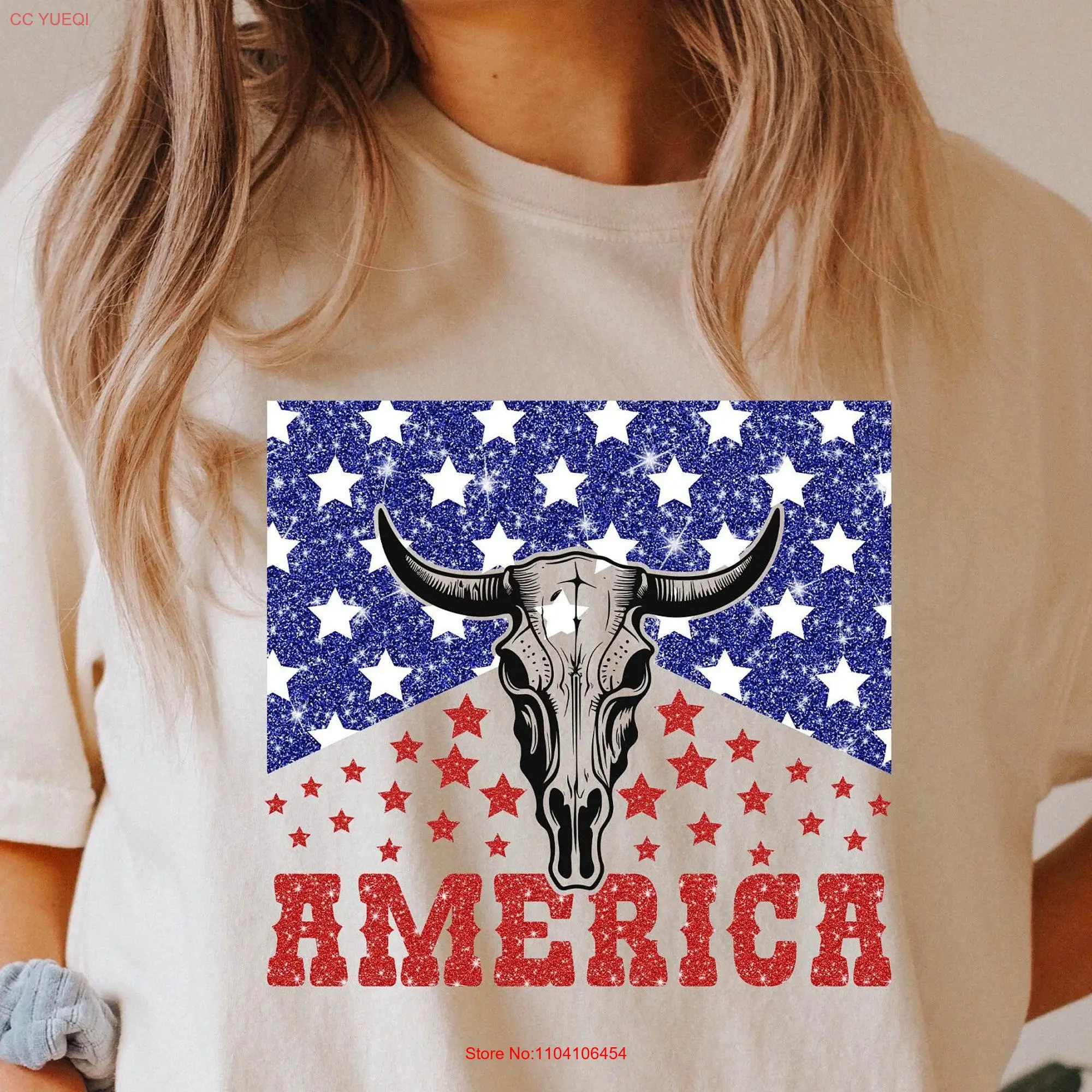 American Western Tshırt Red White and Blue America T Shirt Cowgirl skull Boho Wild west Country Independence Day