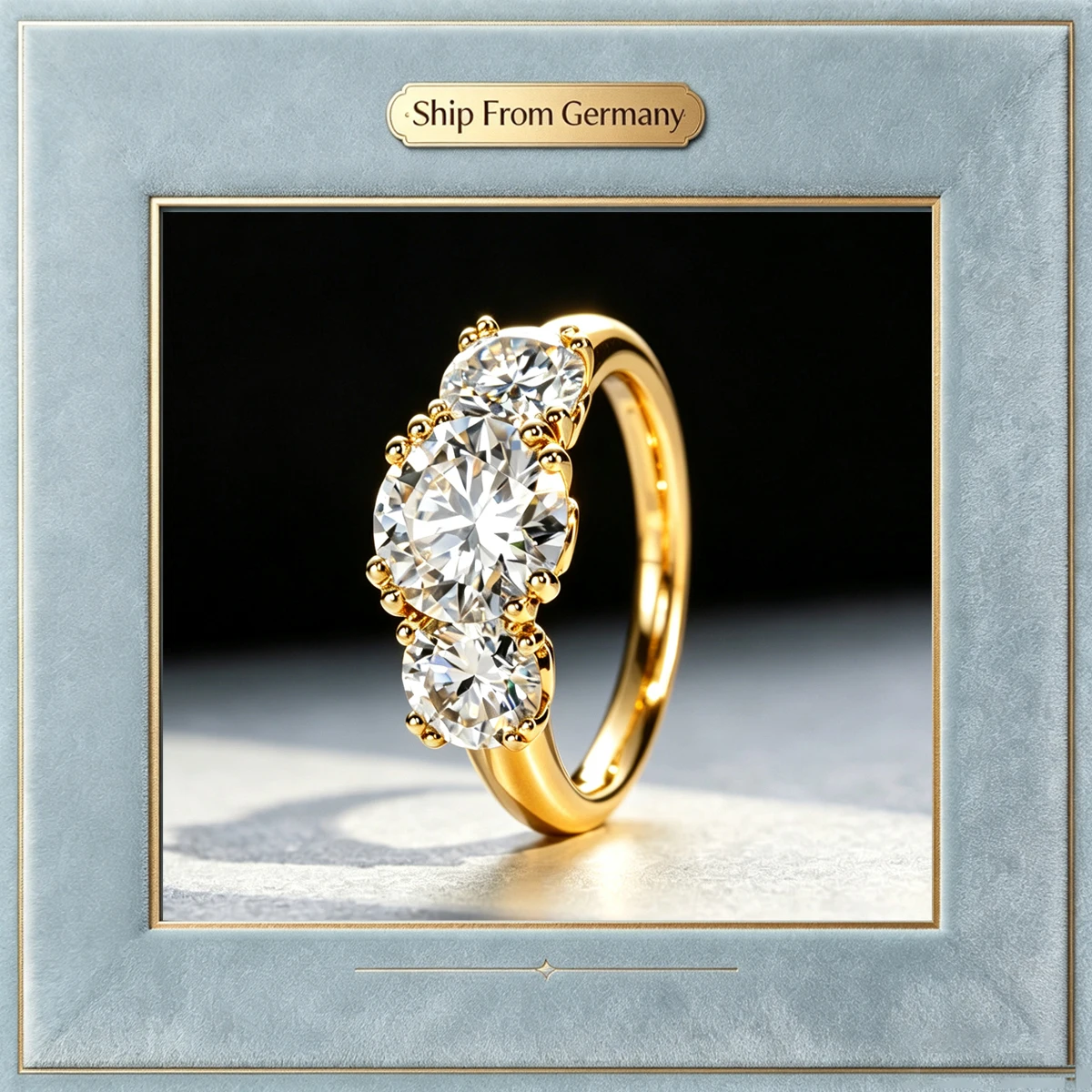 Anello di fidanzamento con tre pietre, moissanite taglio brillante rotondo da 5 carati, per donna, con fascia in argento sterling 925 e placcatura in oro 18 carati, pietra scintillante di colore D e