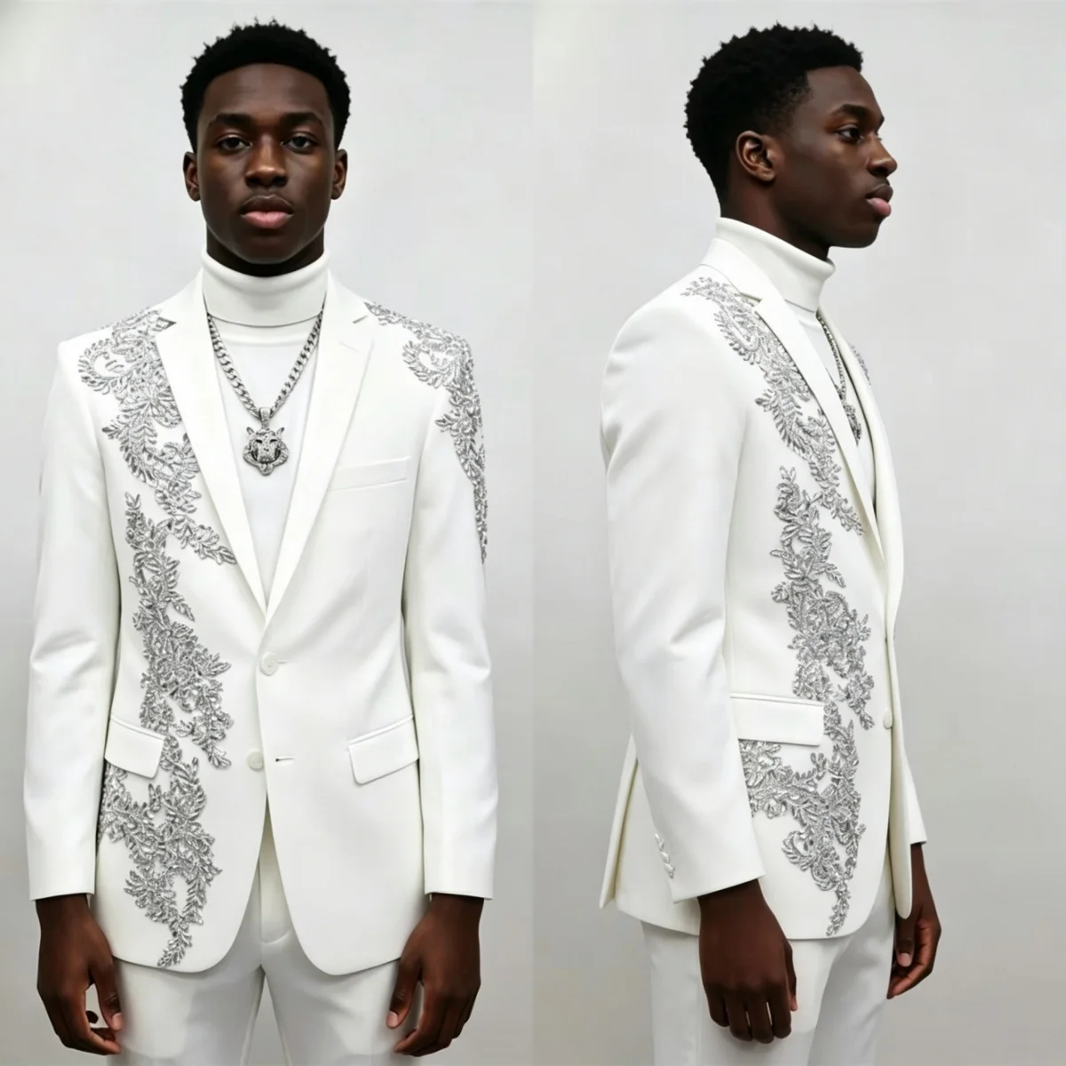 Modern Wedding Tuxedos Crystal Notched Lapel Single Breasted Men Suits Luxury Beaded 2 Piece Set Banquet Jacket Customized