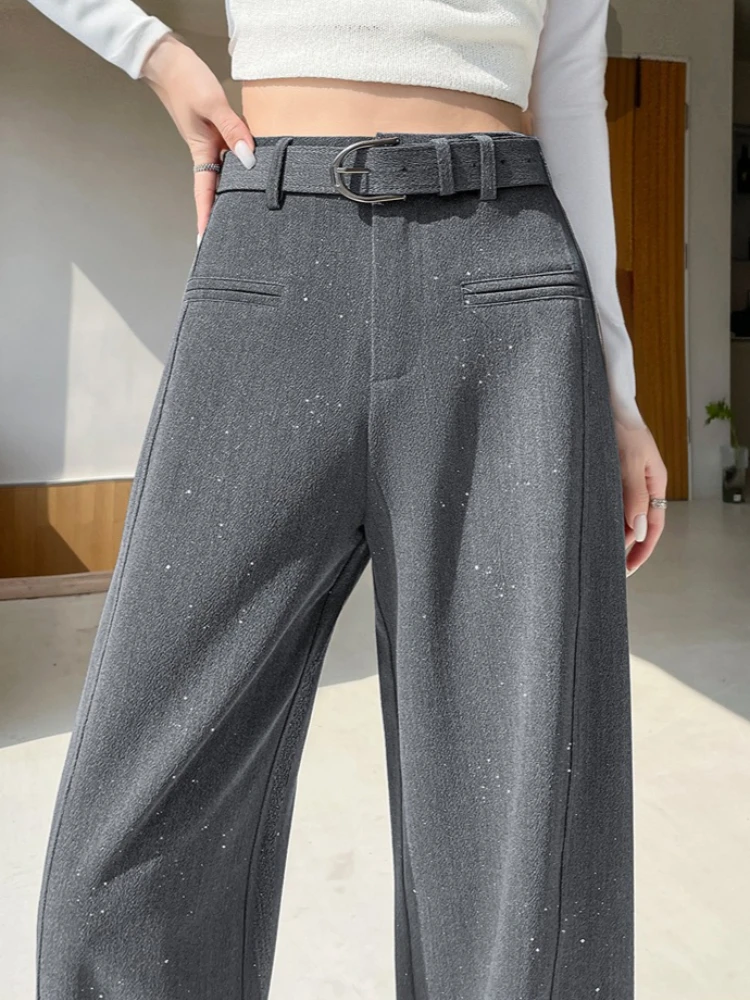 2026 Autumn Winter New Fleece-Lined Slimming Sequin High-Waisted Wide-Leg Banana Casual Pants Scimitar Suit Pants for Women