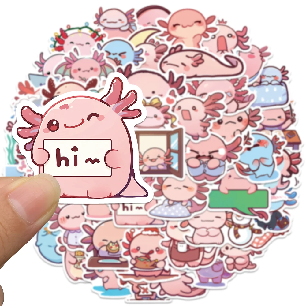 50pcs Pink Axolotl Animals Cute Cartoon Scrapbook Stickers DIY Diary Laptop Luggage Skateboard Graffiti Decal Classic Toys