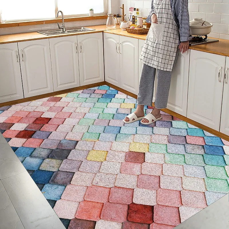 Leaf Print Gradient Carpet PVC Leather Kitchen Foot Mats Anti-slip Durable Floor Mat Oil-resistant Washable Easy Clean Rug Ковер