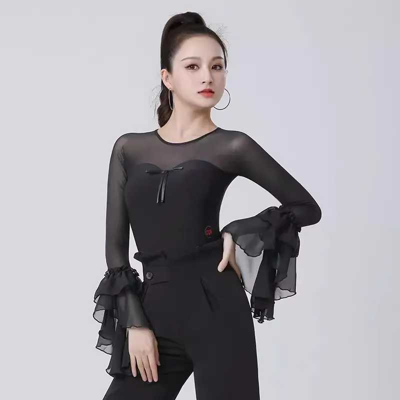 2024 New Latin Dance Top Women Performance Ballroom Leotard Clothes National Standard Waltz Bodysuit Tango Blouse Practice Wear